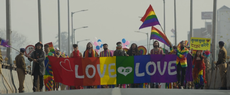 Pride parade scene from Badhaai Do